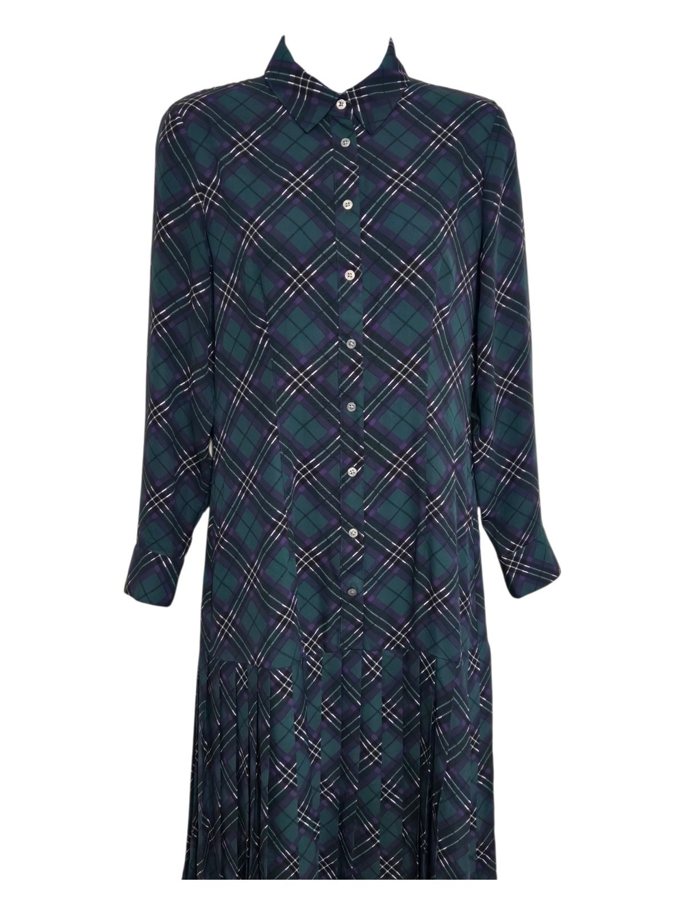UNTUCKit Green & Purple Plaid Longsleeve Button Up Dress